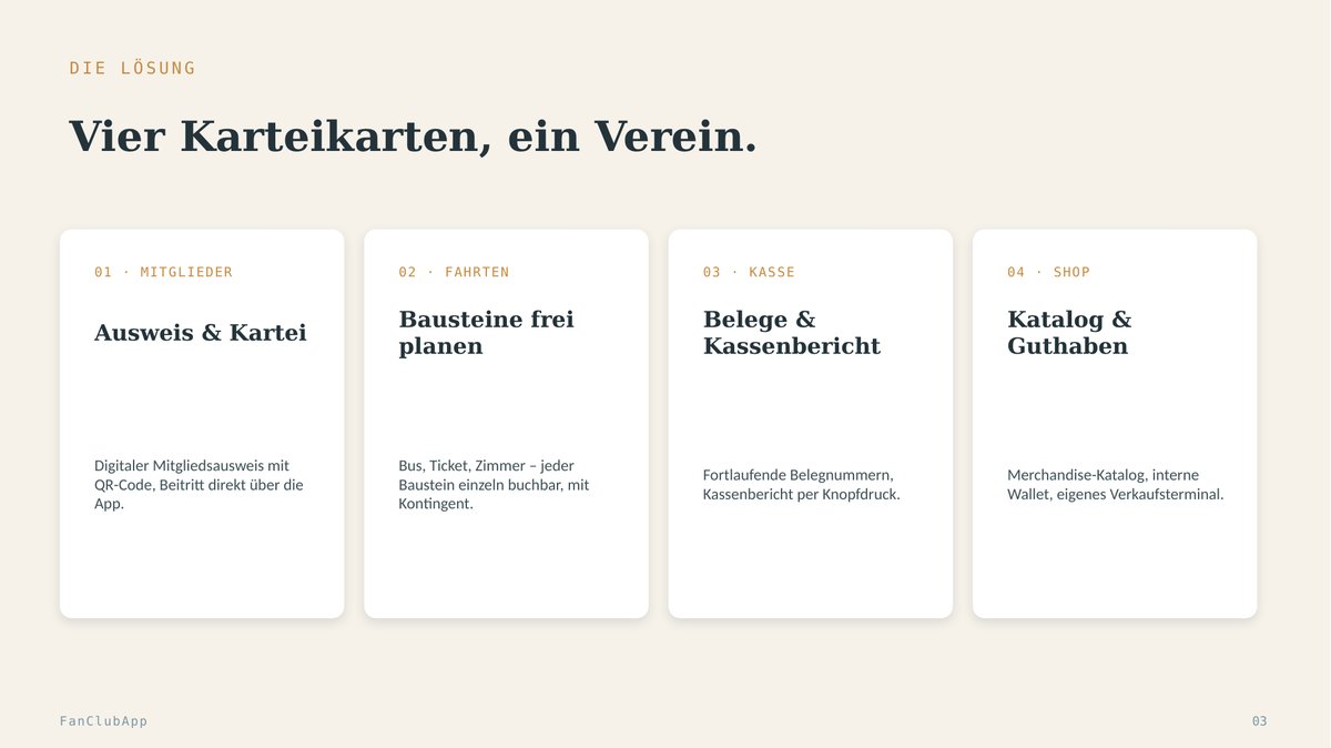 Folie 3 der FanClubApp-Präsentation